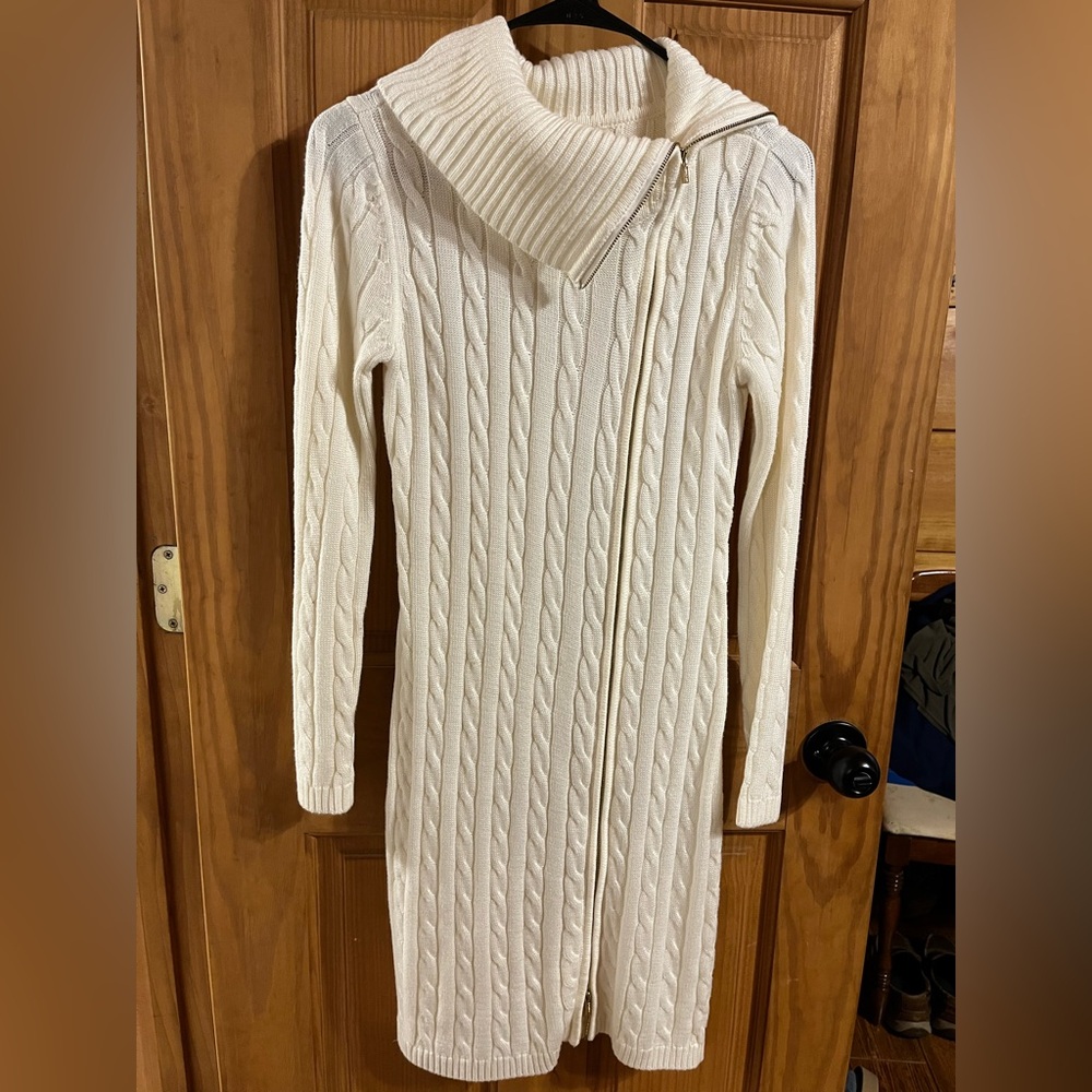 Calvin Klein Ivory Knit Sweater Dress Full Zip